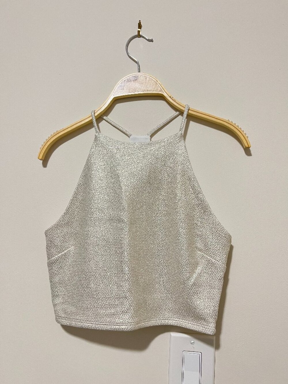 Gold high neck halter crop shirt